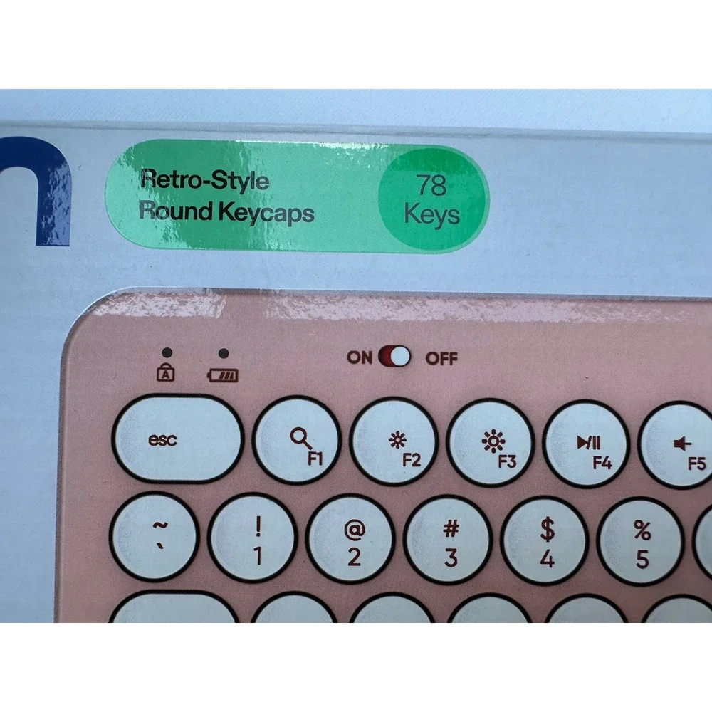 onn. Compact Wireless Keyboard Retro Style Round‎ Keycaps 78 Keys Pink